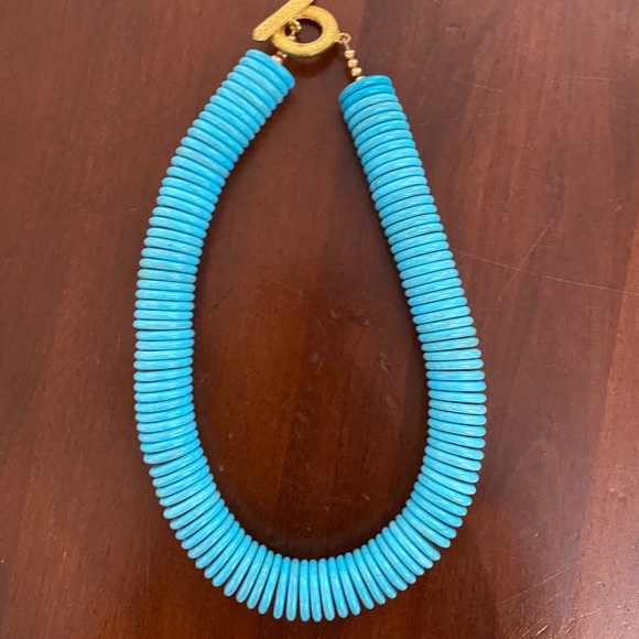 Turquoise Disc & Gold Necklace, 17in - Picture 4 of 6